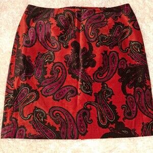 Talbots Women's Size 20W Velvet Skirt Red Black Paisley Straight Lined